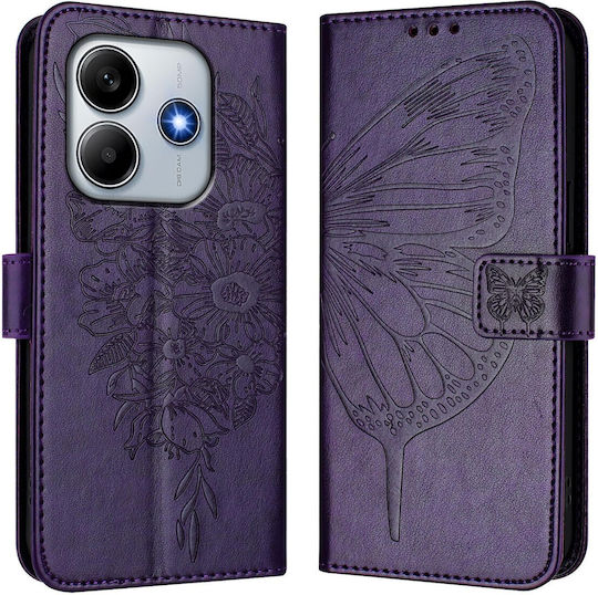 Tel1 Xiaomi Poco M7 Pro Embossed Butterfly Book Case Dark Purple