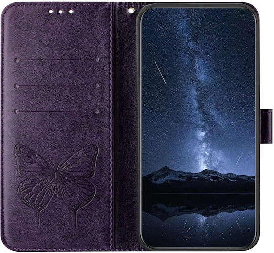 Tel1 Xiaomi Poco M7 Pro Embossed Butterfly Book Case Dark Purple