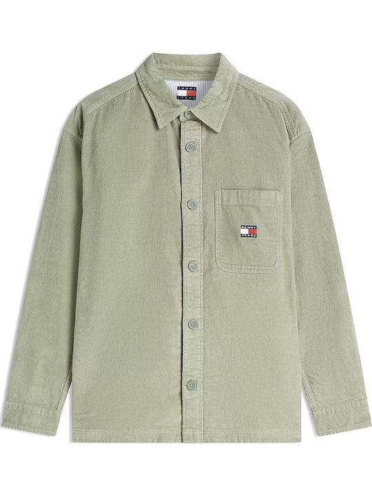 Long Sleeve Corduroy Overshirt in Wide Fit Khaki