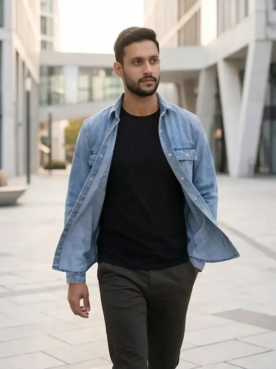 Cămașă Denim Mâneca Scurtă În Linie Regular Fit Jean Deschis