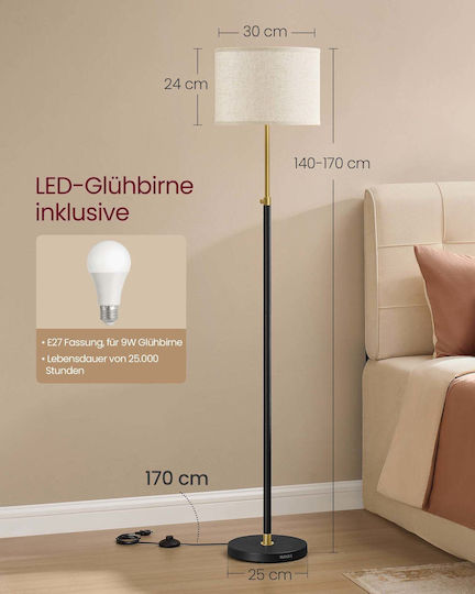 Vasagle Floor Lamp Height 140cm Black Vasagle Floor Lamp Height 140cm Black