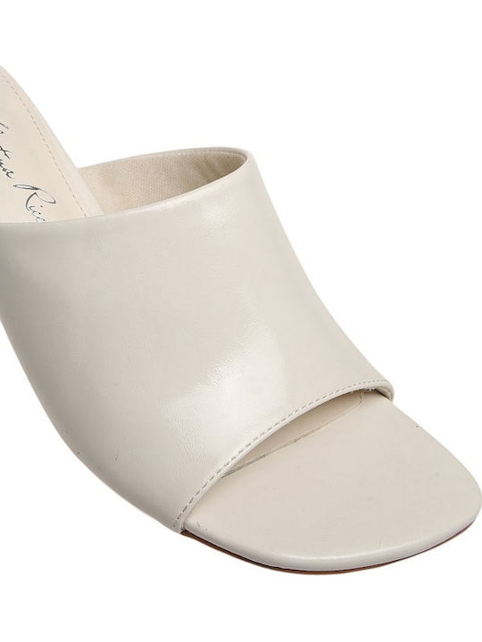 Mules With Thin Heel In Ecru Colour
