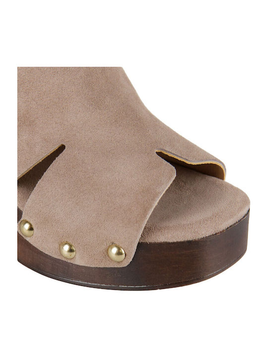 Suede Mules With High Heel In Brown Colour