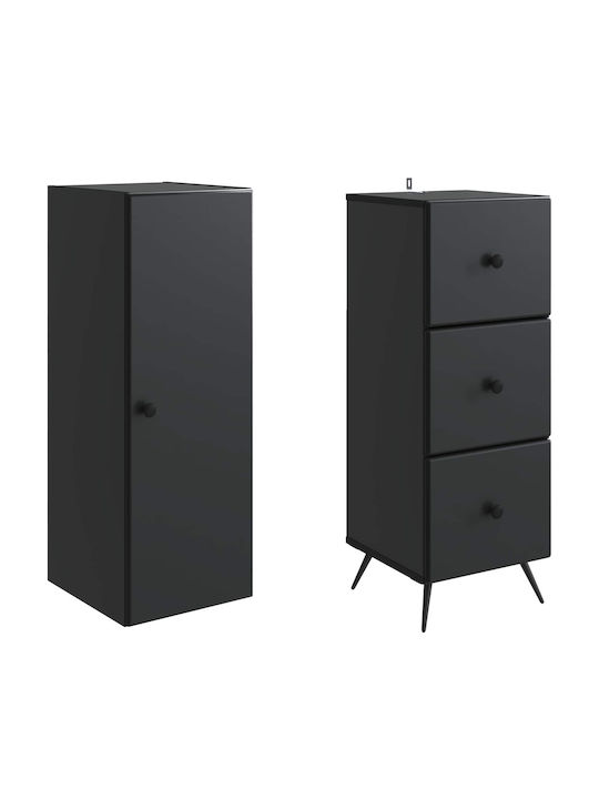 Wall Living Room Cabinet made of Wood and Metal Black 34.5x34.5x90cm