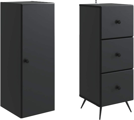 Wall Living Room Cabinet made of Wood and Metal Black 34.5x34.5x90cm