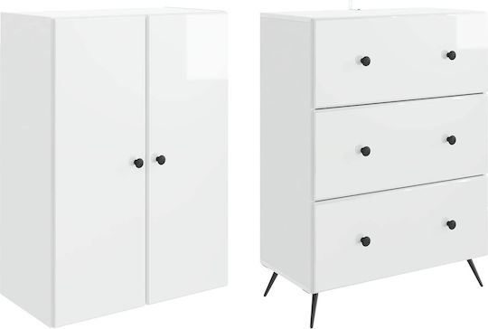Wall Living Room Cabinet made of Wood and Metal White 66x34.5x90cm