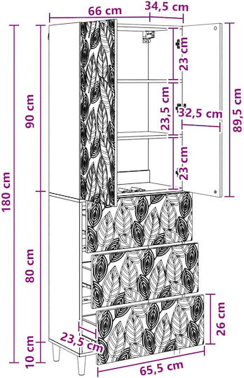 Wall Living Room Cabinet Made of Particle Board White 66x34.5x90cm