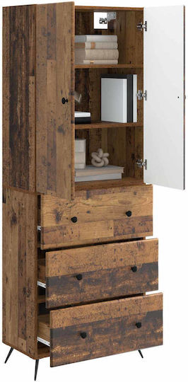 Living Room Display Cabinet Made of Wood and Metal Aged Wood 66x34.5x90cm