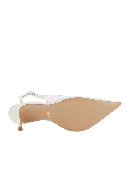 Leather Heels With High Ecru Heel