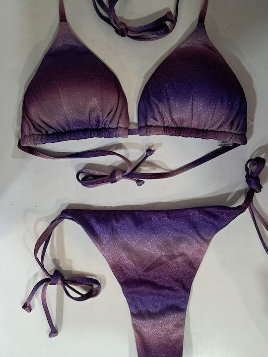 Set Bikini Triunghi și Șir Violet Ombré Sclipici