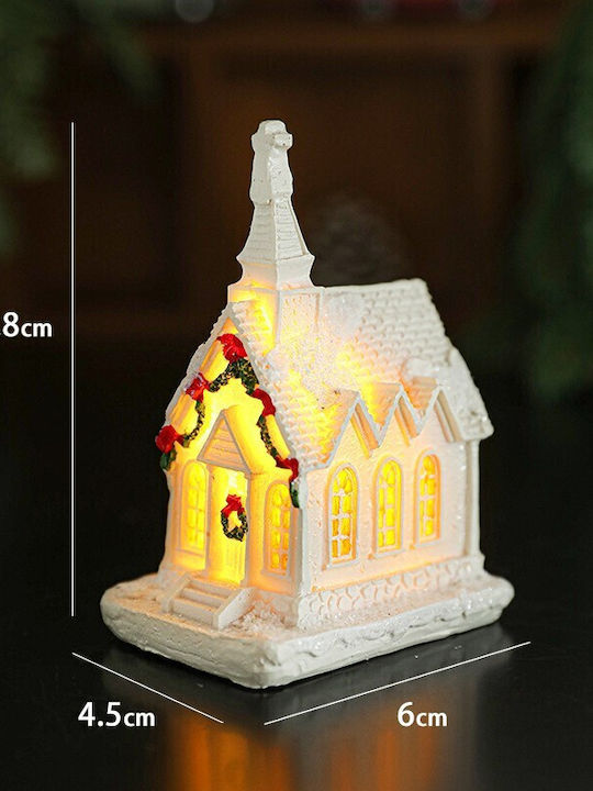 Decorațiune Ornament De Crăciun Alista Home Biserică De Crăciun Din Rășină Model Mic Iluminat Biserică 8.8 X 6 X 4.5 Cm Albă