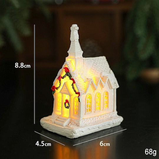 Christmas Ornament Decoration Alista Home Resin Christmas Church Small Illuminated Church Model 8.8 X 6 X 4.5 Cm White