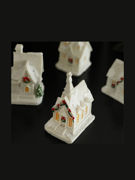 Decorațiune Ornament De Crăciun Alista Home Biserică De Crăciun Din Rășină Model Mic Iluminat Biserică 8.8 X 6 X 4.5 Cm Albă