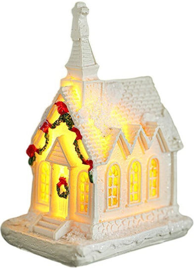 Christmas Ornament Decoration Alista Home Resin Christmas Church Small Illuminated Church Model 8.8 X 6 X 4.5 Cm White
