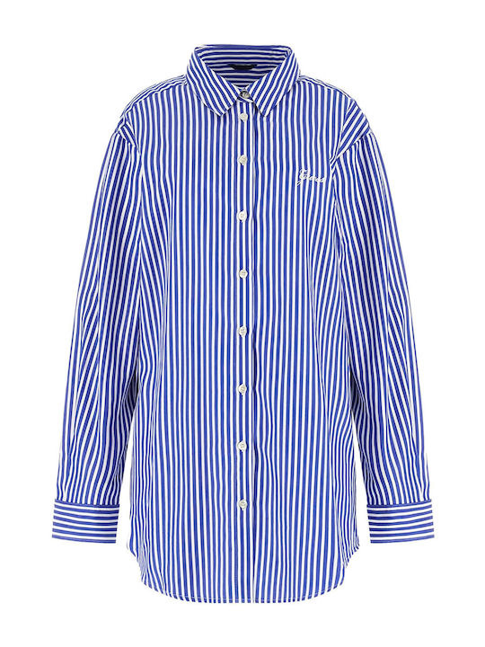 Long Sleeve Women's Denim Shirt Blue Striped