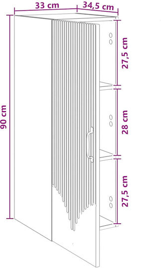 Ντουλάπι Κρεμαστό Γκρι 33x34.5x90εκ.