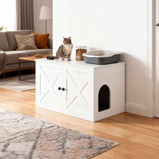 Relaxdays Toaletă Pentru Pisici Albă M50 x L53cm