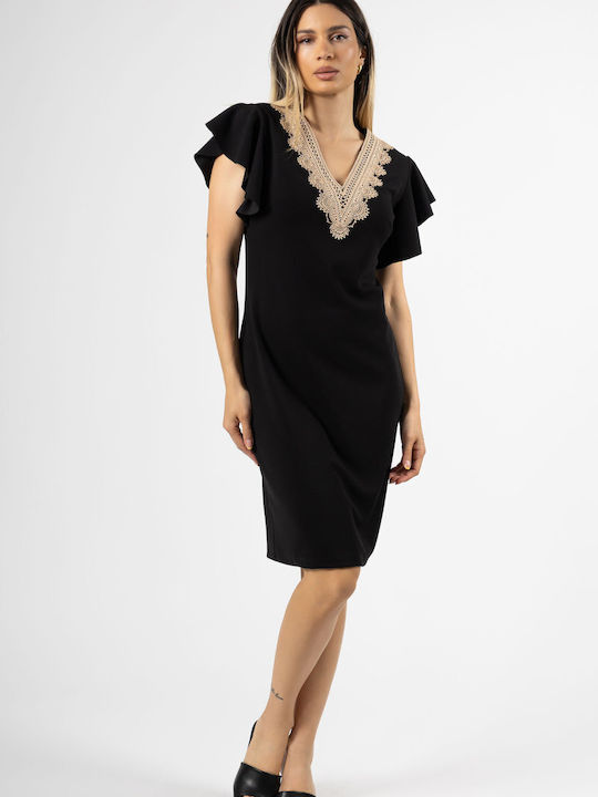 Summer Midi Dress with Ruffles Black
