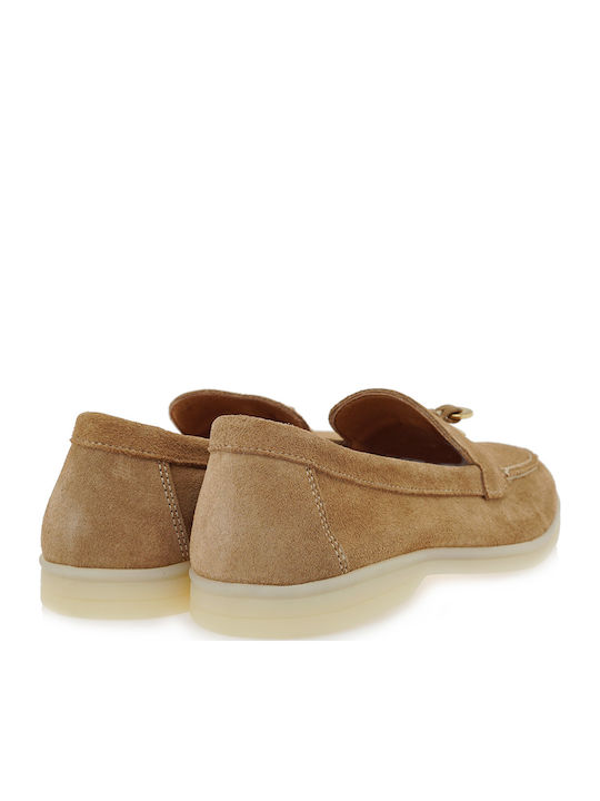Leather Women's Loafers In Tabac Brown Color