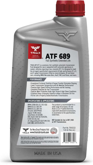 Triax Atf 689 Ulei Complet Sintetic Pentru Transmisii Automate Cu 6 8 Sau 9 Trepte 946 Ml