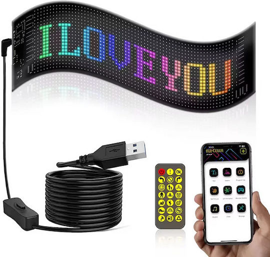 Flexibles Anzeigefeld LED-Schild Bluetooth Benutzerdefinierter Text Animiertes Bild über App Auto 10×37cm 10580