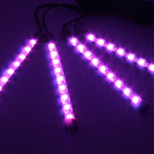 Εσωτερικά Led Φώτα Αυτοκινήτου Music Rgb 18cm Τηλεχειριστήριο 4τμχ