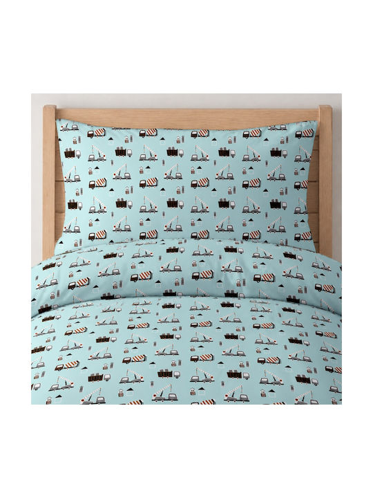 Astron Italy Single Sheet Set with Elastic Band Cotton Trucks Trucks 100x230cm 2 Pieces