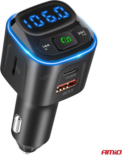 AMiO Car FM Transmitter with MicroSD Type-C USB Bluetooth