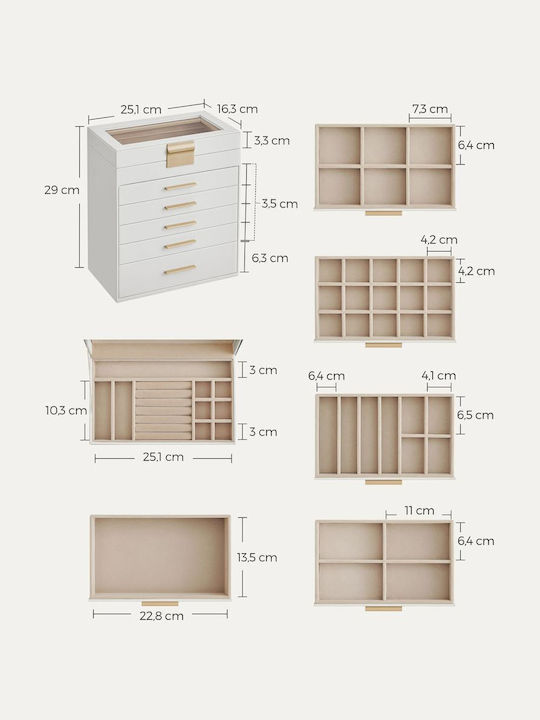 Songmics Κουτί Κοσμημάτων Γυάλινο Λευκό 16.3x25.1x29cm Songmics Κουτί Κοσμημάτων Γυάλινο Λευκό 16.3x25.1x29cm