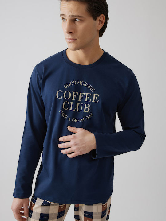 Minerva Winter Checked Men's Pyjamas Cotton Navy Blue