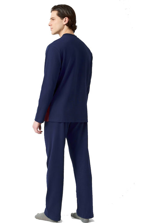 Minerva Punto Di Roma Men's Winter Pajamas Set Bordeaux-marine