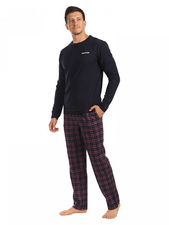 Tommy Hilfiger Χειμερινή Ανδρική Πιτζάμα Βαμβακερή Navy Μπλε