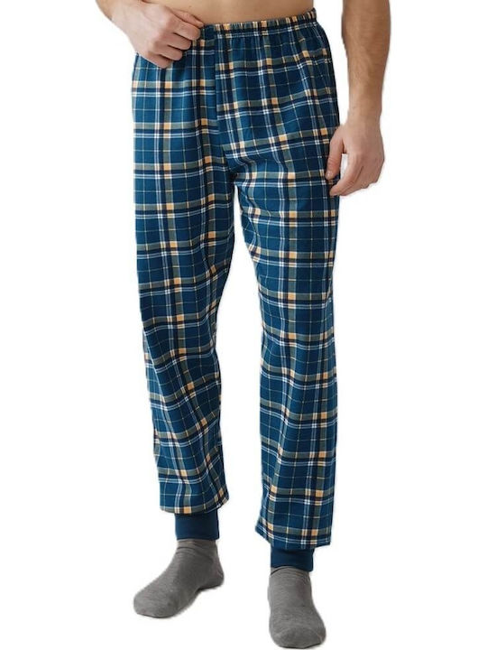 Minerva Winter Men's Pyjama Pants Cotton Marin Orange Plaid