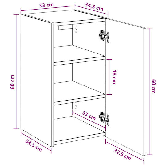 vidaXL Bathroom Cabinet 33x34.5x60cm Oak