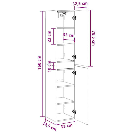 vidaXL Bathroom Cabinet 33x34.5x160cm Oak