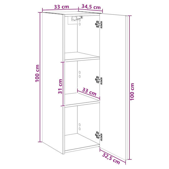 vidaXL Bathroom Cabinet 33x34.5x100cm Gray