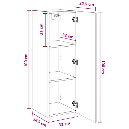 vidaXL Бански Шкаф 33x34.5x100см Бял