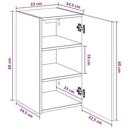 vidaXL Bathroom Cabinet 33x34.5x60cm Black