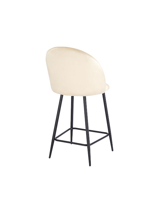 Bar Stool with Backrest Upholstered in Velvet Perch Cream 50x43x99cm