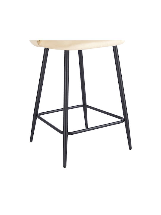 Bar Stool with Backrest Upholstered in Velvet Perch Cream 50x43x99cm