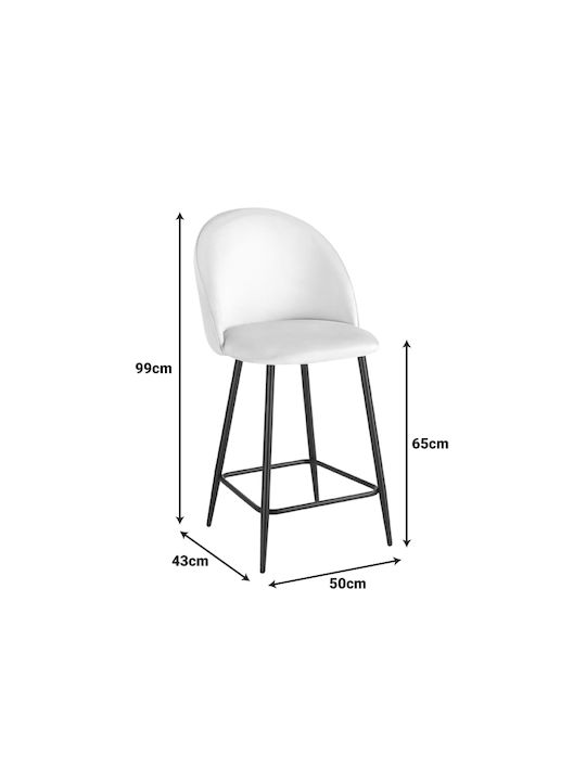 Bar Stool with Backrest Upholstered in Velvet Perch Cream 50x43x99cm