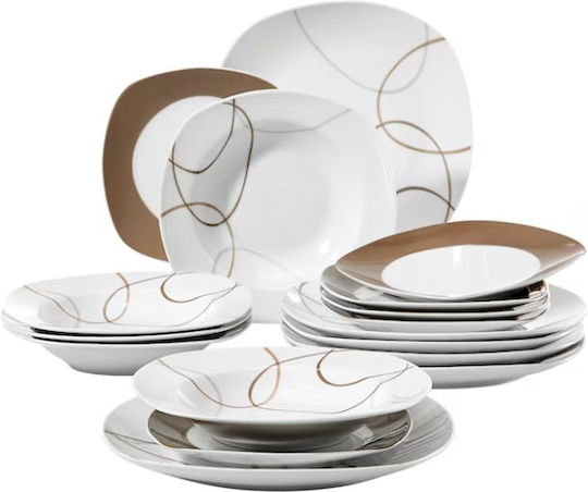 Ankor Flowers Brown Porcelain Dinnerware Set 20pcs