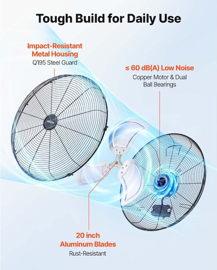 Vevor GYBGSFS20INCD4G0R001V2 Επαγγελματικός Ανεμιστήρας Επιτοίχιος 120W Διαμέτρου 50.5cm
