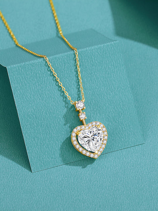 By Queen Luxury Jewelry Ασημένιο Επιχρυσωμένο Κολιέ Μοϊσανίτη Heart Cut