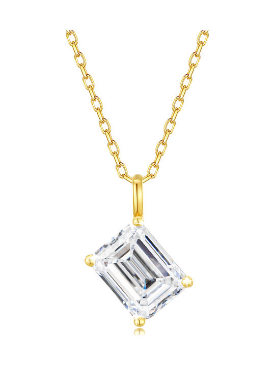 By Queen Luxury Jewelry Χρυσό Κολιέ 14κ Emerald-cut Μοϊσανίτη