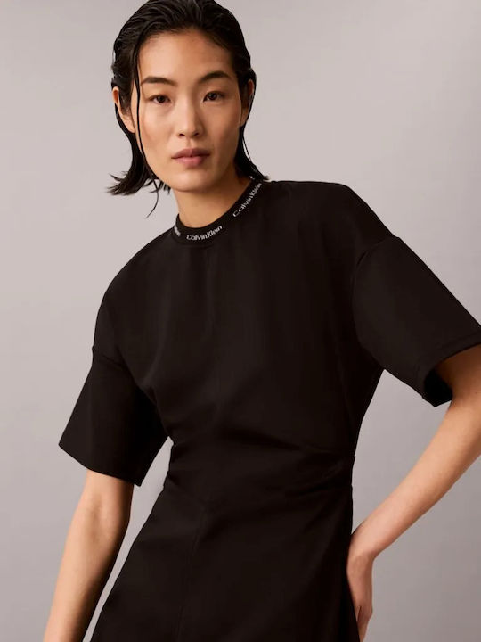 Milano Summer Mini T-Shirt Dress Drape Black