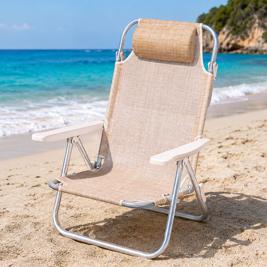 Bakaji Aluminium Beach Lounger-Armchair with Multiple Reclining Positions Beige