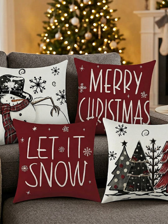 Linen Christmas Pillow Covers Set 4 Pieces 40x40 Cm Decorative