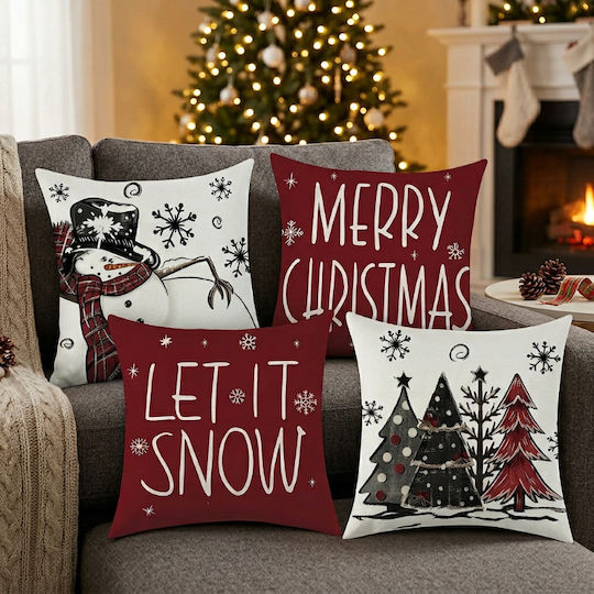 Linen Christmas Pillow Covers Set 4 Pieces 40x40 Cm Decorative