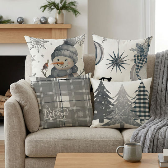Set 4 Bucăți Fețe De Pernă Din In De Crăciun 40x40 Cm Perne Decorative